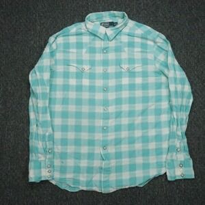Polo Ralph Lauren Shirt Mens Extra Large Blue Plaid Diamond Pearl Snap‎ Western